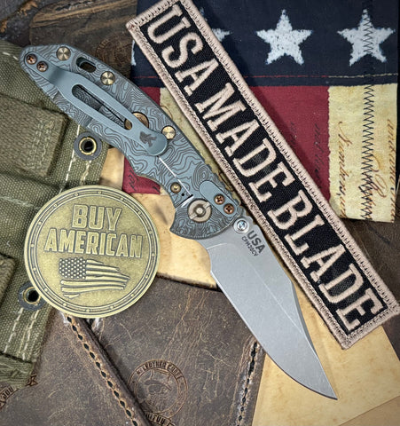 Topo Ammo Can Green Hinderer XM-18 3.0" Bowie Non-Flipper OD Green G10 Anodized Working Finish Ti with Working Finish 20CV Blade Bronzed Out Hardware and Sasquatch Clip - USA MB