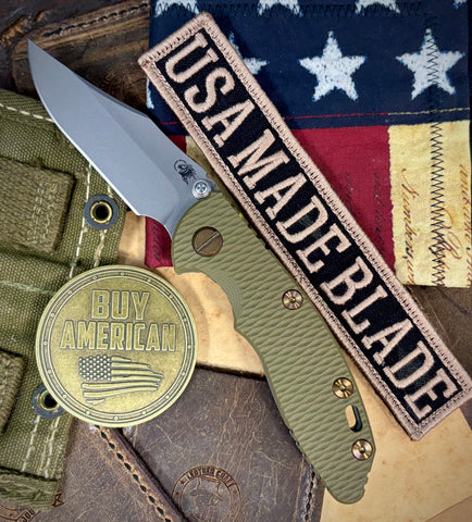 Topo Ammo Can Green Hinderer XM-18 3.0" Bowie Non-Flipper OD Green G10 Anodized Working Finish Ti with Working Finish 20CV Blade Bronzed Out Hardware and Sasquatch Clip - USA MB