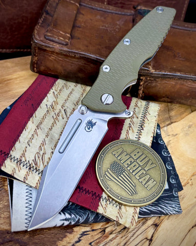 Hinderer Eklipse 3.5" Non-Flipper Skinny Fullered Harpoon Spearpoint OD Green G10 Stonewashed Ti Stonewashed Magnacut Blade