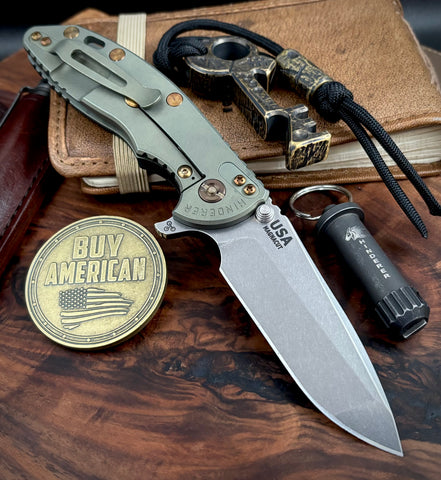 Hinderer XM-18 3.5 Spanto Battle Green Ti Black G10 Stonewashed Magnacut Blade with Bronzed Out Hardware