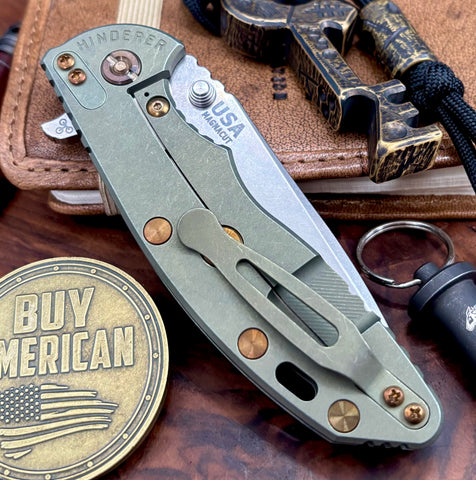 Hinderer XM-18 3.5 Spanto Battle Green Ti Black G10 Stonewashed Magnacut Blade with Bronzed Out Hardware