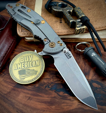 Hinderer XM-18 3.5 Spanto Working Finish Ti Black G10 Stonewashed Magnacut Blade with Bronzed Out Hardware