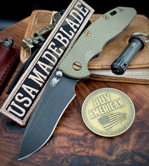 Hinderer XM-18 3.5" Recurve Non-flipper OD Green G10 Battle Black Ti Battle Black Magnacut Blade with Bronzed Out Hardware