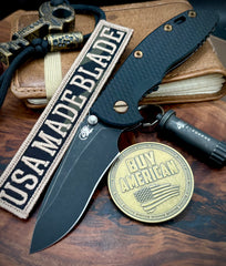 Hinderer XM-18 3.5" Recurve Non-flipper Black G10 Battle Black Ti Battle Black Magnacut Blade with Bronzed Out Hardware
