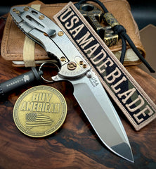 Hinderer XM-18 3.5 Spanto Stonewashed Ti Blue/Black G10 Stonewashed Magnacut Blade with Bronzed Out Hardware