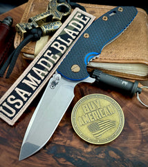 Hinderer XM-18 3.5 Spanto Stonewashed Ti Blue/Black G10 Stonewashed Magnacut Blade with Bronzed Out Hardware