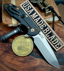 Hinderer XM-18 3.5 Spanto Battle Black DLC Ti Blue/Black G10 Stonewashed Magnacut Blade with Bronzed Out Hardware