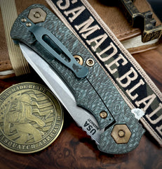 Topo Ammo Can Green Project X Sheepsfoot Translucent Green G10 Customized Working Finish Ti with Stonewashed Magnacut Blade Bronzed Out HW and Sasquatched Clip