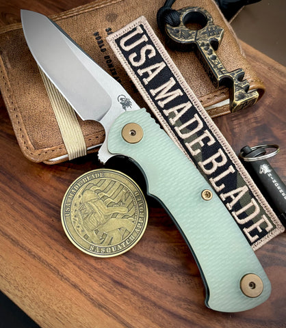 Topo Ammo Can Green Project X Sheepsfoot Translucent Green G10 Customized Working Finish Ti with Stonewashed Magnacut Blade Bronzed Out HW and Sasquatched Clip