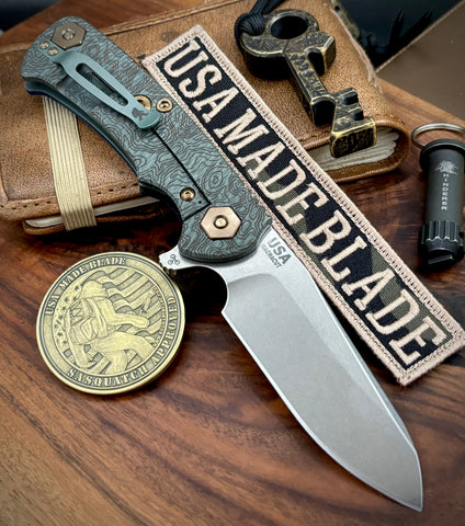 Topo Ammo Can Green Project X Sheepsfoot Blue/Black G10 Customized Working Finish Ti with Stonewashed Magnacut Blade Bronzed Out HW and Sasquatched Clip