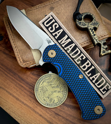 Topo Ammo Can Green Project X Sheepsfoot Blue/Black G10 Customized Working Finish Ti with Stonewashed Magnacut Blade Bronzed Out HW and Sasquatched Clip
