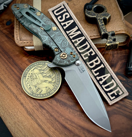 Topo Ammo Can Green Hinderer XM-18 3.5 Spanto Ti Black G10 Customized Working Finish Ti and Working Finish Magnacut Blade with Bronzed Out Hardware
