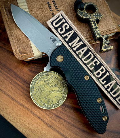 Topo Ammo Can Green Hinderer XM-18 3.5 Spanto Ti Black G10 Customized Working Finish Ti and Working Finish Magnacut Blade with Bronzed Out Hardware