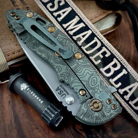 Topo Ti Ammo Can Green Hinderer XM-18 3.5" Hollow Ground Slicer Customized Working Finish Ti Black G10 Magnacut Working Finish Blade Bronzed Out Hardware