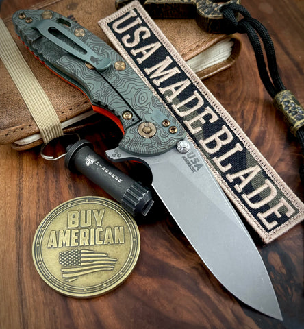 Topo Ti Ammo Can Green Hinderer XM-18 3.5" Hollow Ground Slicer Customized Working Finish Ti Orange G10 Magnacut Working Finish Blade Bronzed Out Hardware
