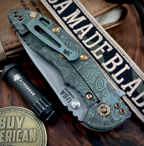 Topo Ti Ammo Can Green Hinderer XM-18 3.5" Hollow Ground Slicer Customized Working Finish Ti Orange G10 Magnacut Working Finish Blade Bronzed Out Hardware