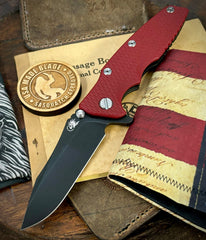 Battle Stars & Stripse Hinderer Eklipse 3.5" Spearpoint Red G10 Battle Black Ti and Battle Black S45VN Blade - USA MB