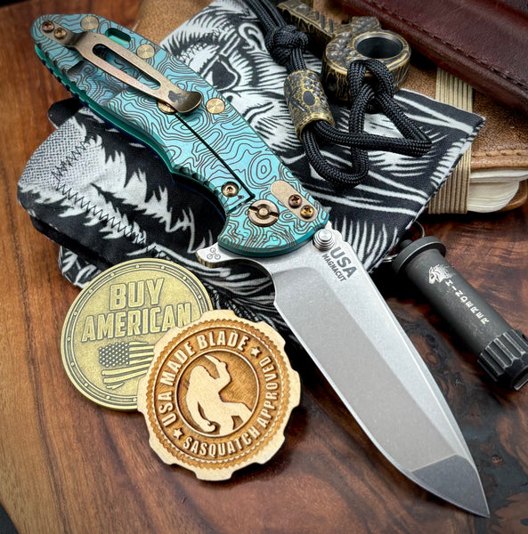 Topo Toxic Green Hinderer XM-18 3.5 Spanto Customized Stonewashed Ti Blue/Black G10 Stonewashed Magnacut Blade with Bronzed Out HW