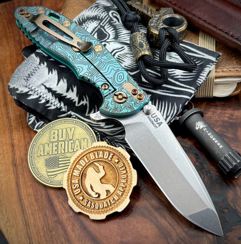 Topo Toxic Green Hinderer XM-18 3.5 Spanto Customized Stonewashed Ti Blue/Black G10 Stonewashed Magnacut Blade with Bronzed Out HW