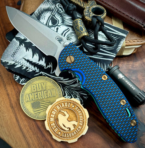 Topo Toxic Green Hinderer XM-18 3.5 Spanto Customized Stonewashed Ti Blue/Black G10 Stonewashed Magnacut Blade with Bronzed Out HW