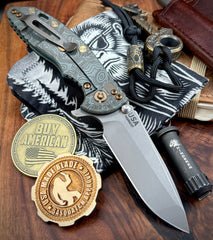 Topo Ammo Can Green Hinderer XM-18 3.5 Spanto Ti Black G10 Customized Working Finish Ti and Working Finish Magnacut Blade with Bronzed Out Hardware