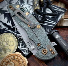 Topo Ammo Can Green Hinderer XM-18 3.5 Spanto Ti Black G10 Customized Working Finish Ti and Working Finish Magnacut Blade with Bronzed Out Hardware