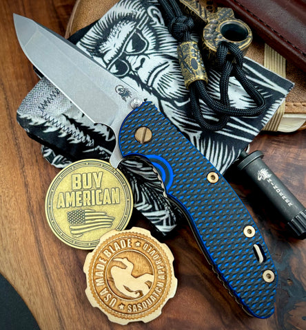 Topo Bead Blast Bronze Hinderer XM-18 3.5 Spanto Bead Blast Green Ti Blue/Black G10 Stonewashed Magnacut Blade with Bronzed Out HW