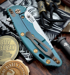 High Res Battle Green Hinderer XM-18 3.5 Spanto Black G10 Customized Working Finish Ti Stonewashed Magnacut Blade Bronze Out HW