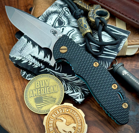 High Res Battle Green Hinderer XM-18 3.5 Spanto Black G10 Customized Working Finish Ti Stonewashed Magnacut Blade Bronze Out HW