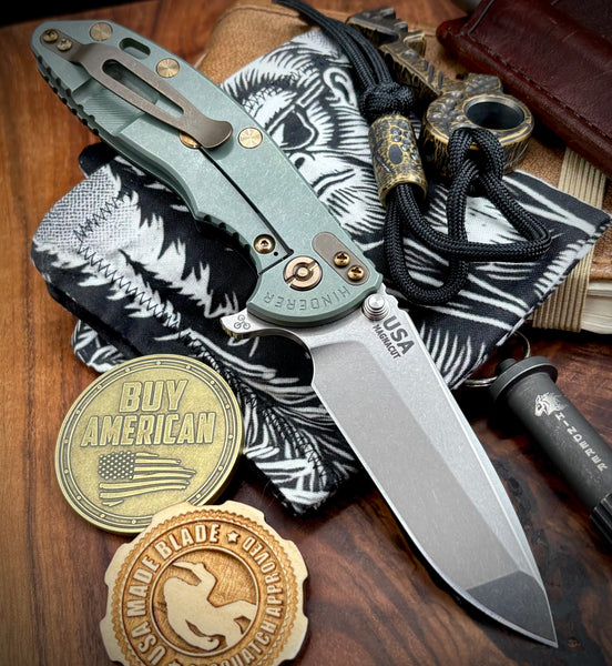 Ammo Can Green Hinderer XM-18 3.5 Spanto Black G10 Customized Working Finish Ti Stonewashed Magnacut Blade Bronze Out HW