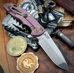 High Res Battle Purple Hinderer XM-18 3.5 Spanto Black G10 Customized Working Finish Ti Stonewashed Magnacut Blade Bronze Out HW