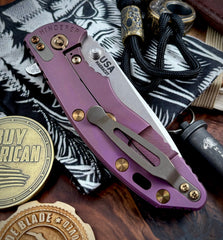 High Res Battle Purple Hinderer XM-18 3.5 Spanto Black G10 Customized Working Finish Ti Stonewashed Magnacut Blade Bronze Out HW