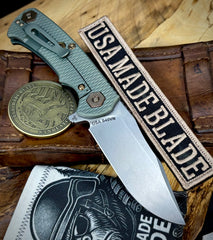 Ammo Can Green Project X Black G10 Anodized Working Finish Ti with Stonewashed S45VN Clip Point Blade with Bronzed Out HW