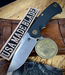 Ammo Can Green Project X Black G10 Anodized Working Finish Ti with Stonewashed S45VN Clip Point Blade with Bronzed Out HW