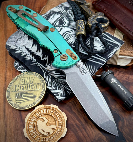 Emerald Green Hinderer XM-18 3.5 Spanto Black G10 Customized Stonewashed Ti Stonewashed Magnacut Blade Bronze Out HW