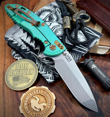 Emerald Green Hinderer XM-18 3.5 Spanto Black G10 Customized Stonewashed Ti Stonewashed Magnacut Blade Bronze Out HW