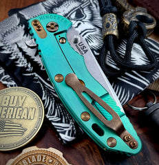 Emerald Green Hinderer XM-18 3.5 Spanto Black G10 Customized Stonewashed Ti Stonewashed Magnacut Blade Bronze Out HW