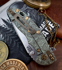 Topo Ammo Can Green Hinderer XM-18 3.5 Spanto Ti OD Green G10 Customized Working Finish Ti and Stonewashed Magnacut Blade with Bronzed Out Hardware