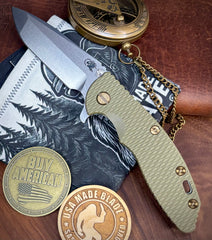 Topo Ammo Can Green Hinderer XM-18 3.5 Spanto Ti OD Green G10 Customized Working Finish Ti and Stonewashed Magnacut Blade with Bronzed Out Hardware