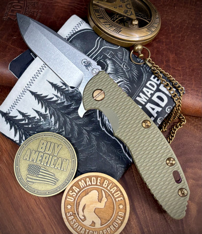 High Res Battle Purple Hinderer XM-18 3.5 Spanto OD Green G10 Customized Working Finish Ti Stonewashed Magnacut Blade Bronze Out HW