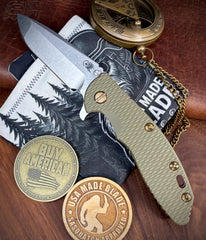High Res Battle Purple Hinderer XM-18 3.5 Spanto OD Green G10 Customized Working Finish Ti Stonewashed Magnacut Blade Bronze Out HW