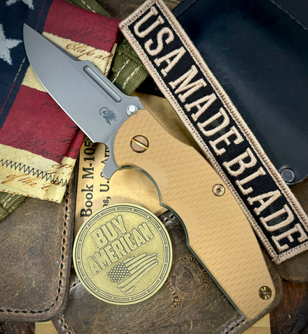 Topo Ammo Can Green Hinderer Jurassic Clip Point Coyote G10 Customized Working Finish Ti Magnacut Working Finish Blade Bronzed Out Hardware with Sasquatch Clip - USA MB