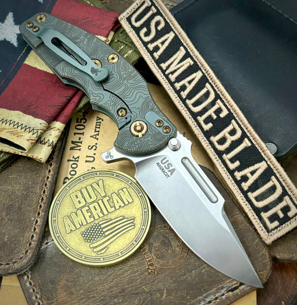Topo Ammo Can Green Hinderer Jurassic Clip Point Black G10 Customized Working Finish Ti Magnacut Stonewashed Blade Bronzed Out Hardware with Sasquatch Clip