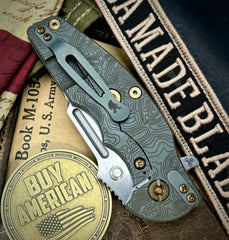 Topo Ammo Can Green Hinderer Jurassic Clip Point Black G10 Customized Working Finish Ti Magnacut Stonewashed Blade Bronzed Out Hardware with Sasquatch Clip - USA MB