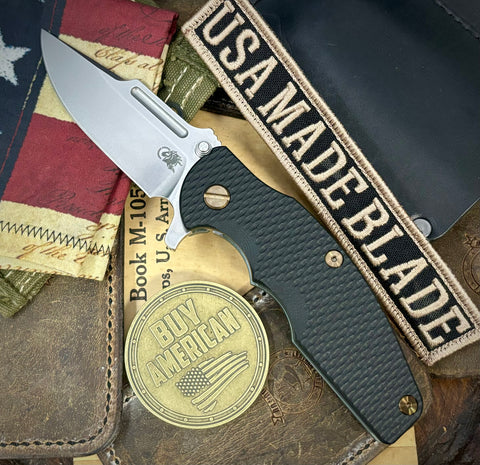 Topo Ammo Can Green Hinderer Jurassic Clip Point Black G10 Customized Working Finish Ti Magnacut Stonewashed Blade Bronzed Out Hardware with Sasquatch Clip - USA MB