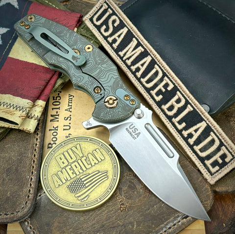 Topo Ammo Can Green Hinderer Jurassic Clip Point OD G10 Customized Working Finish Ti Magnacut Stonewashed Blade Bronzed Out Hardware with Sasquatch Clip - USA MB