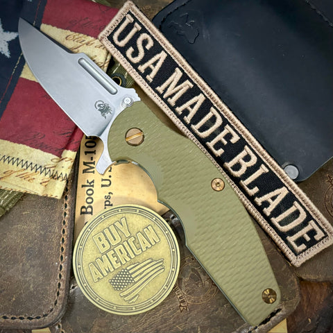 Topo Ammo Can Green Hinderer Jurassic Clip Point OD G10 Customized Working Finish Ti Magnacut Stonewashed Blade Bronzed Out Hardware with Sasquatch Clip - USA MB