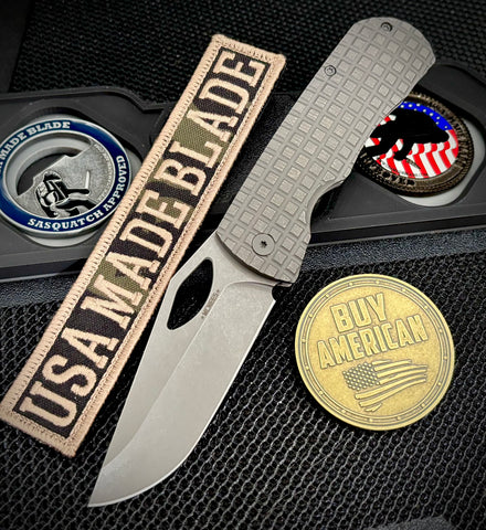 McNees Knives Little Dixon Atomic Stonewashed Frag Ti with 3.25" Stonewashed Magnacut Blade and Stonewashed Ti Hardware
