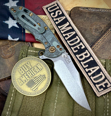 Topo Ammo Can Green Hinderer XM-18 3.0" Bowie Flipper OD Green G10 Anodized Working Finish Ti with Stonewashed 20CV Blade Bronzed Out Hardware and Sasquatch Clip - USA MB