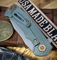 Ammo Can Green Project X Coyote G10 Anodized Working Finish Ti with Working Finish S45VN Clip Point Blade and Bronzed Out HW
